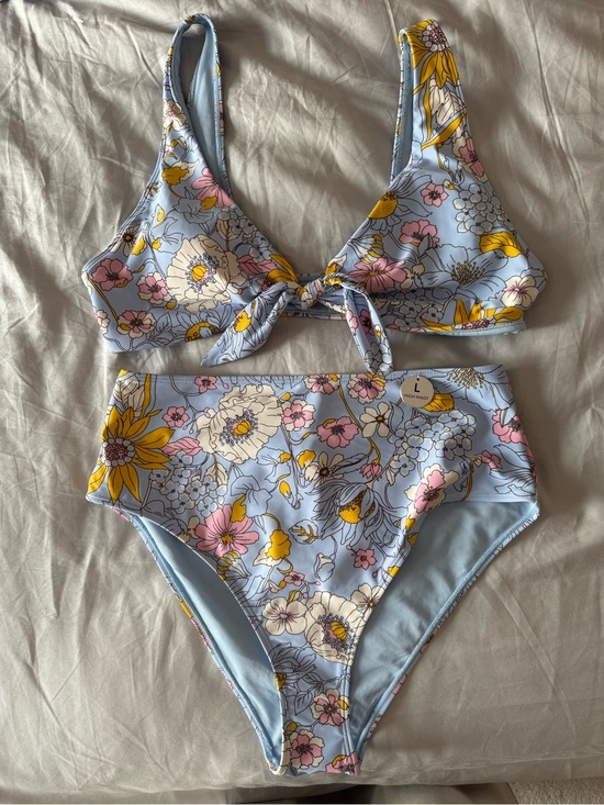Other - Floral Blue High-Waist One-Piece - Light Blue Floral